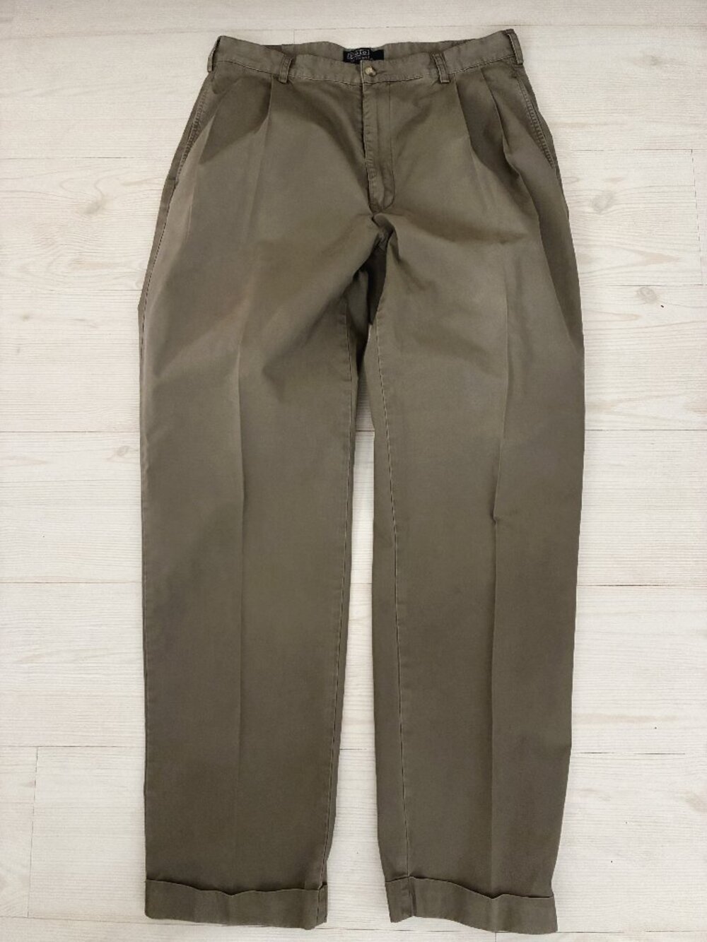 Vintage Polo Ralph Lauren Andrew Pant Pleated Chinos 35x34 Muted Green Cuffed